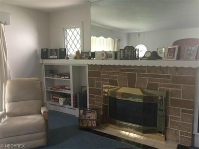 Attractive stone fireplace, tile hearth, charming 