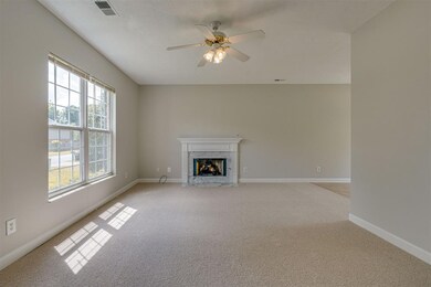 Light filled living room with FP, new carpet and p
