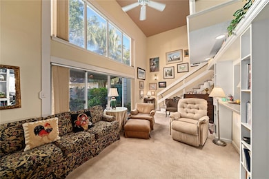 Family room with ceiling open to the upper floor!