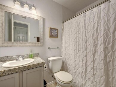 Bathroom with vanity and a shower with curtain
