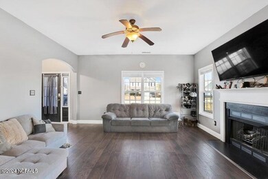 Living room with front door view