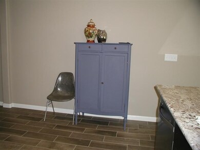 Wood plank tile flooring throughout downstairs are