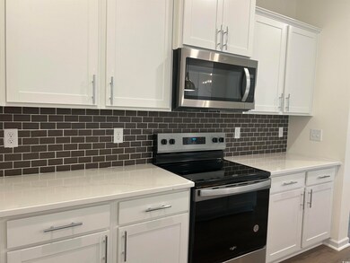 Kitchen with stainless steel appliances, white cab