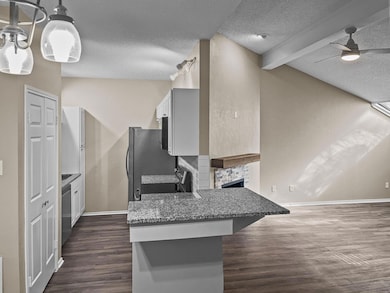 Kitchen peninsula, vaulted ceilings