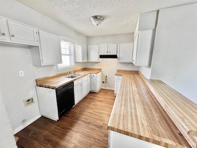 Kitchen with a textured ceiling, dishwasher, a sin