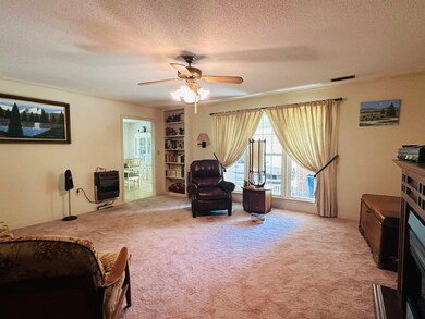 Living area featuring heating unit, a textured cei