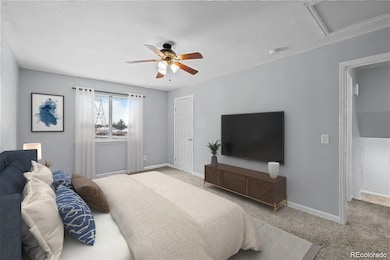 Virtually staged upper level primary bedroom