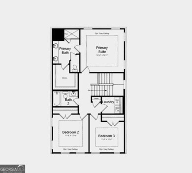 Upper Level Floor Plan - Structural options added include: fireplace and open rails at staircase