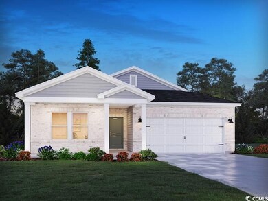 View of front of home with concrete driveway, bric