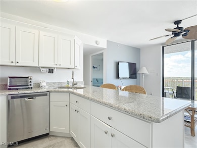 Kitchen featuring dishwasher, a peninsula, white c