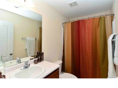 THE GUEST BATHROOM SERVICES YOUR GUESTS AND HAS FRESH PAINT AND ATTRACTIVE SHOWER CURTAIN.