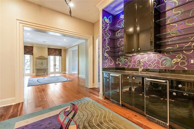 Mardi Gras bar and living room.