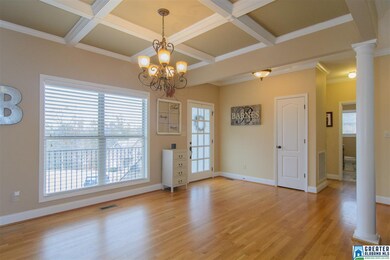 Coffered ceiling in dining room with beautiful vie
