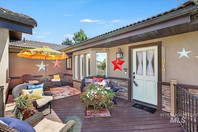 Wooden terrace featuring an outdoor living space