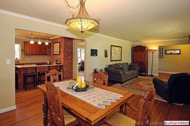 Located just outside the kitchen the dining area i