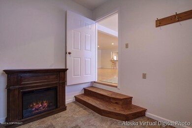 Arctic entry with plug in fireplace