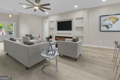 Kitchen view into living room