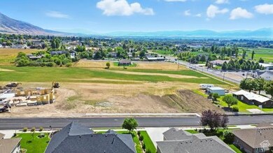 Aerial perspective of suburban area with mountains