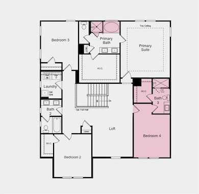 Second Floor Plan -  Additional highlights include: unfinished basement, main floor bedroom with a full bathroom, an additional bathroom upstairs, covered back patio with sunroom, and shower with a separate tub in the primary bathroom