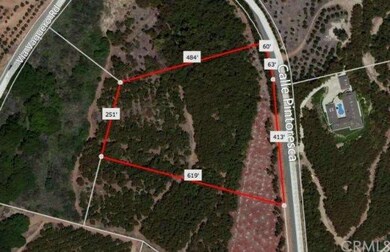 Aerial view of parcel with lot line lengths.  Nort
