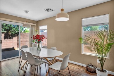 Dining area featuring light wood finished floors a