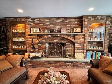Family Room with Brick Fireplace Wall