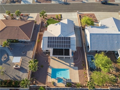 Aerial view of pool and solar