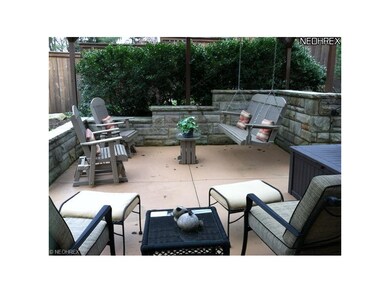 Beautiful stone patio in peaceful private backyard