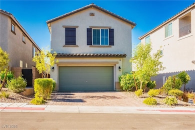 Mediterranean / spanish-style home with an attached garage, stucco siding, decorative driveway, and a tile roof