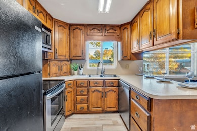 Kitchen with stained cabinets
