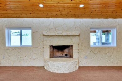 Den with Fireplace and custom ceiling