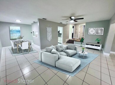 The living and dining room have been virtually staged.