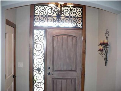 HAND PAINTED FRONT DOOR WITH CUSTOM IRON ART WORK