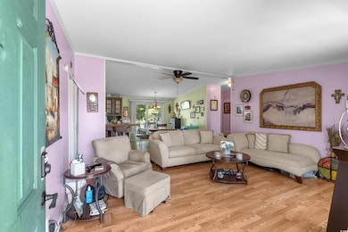 Living area with light wood-style floors and ceili