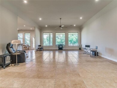 Enormous living room with remote controlled wood pellet stove.