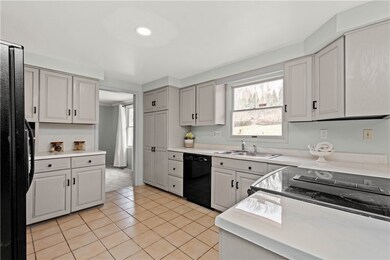 The color scheme continues in the kitchen
