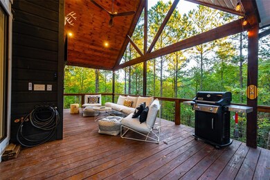 Tree lined covered deck area