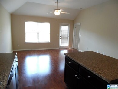 Vaulted ceiling, hardwood flooring, ceiling fan, l