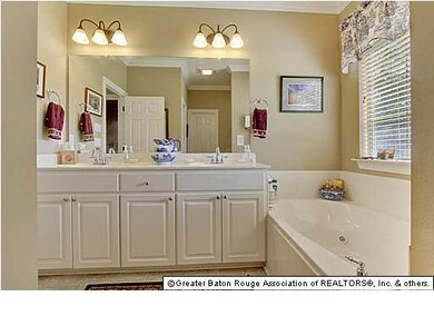 Master bath with 2 sinks, jetted tub, and separate