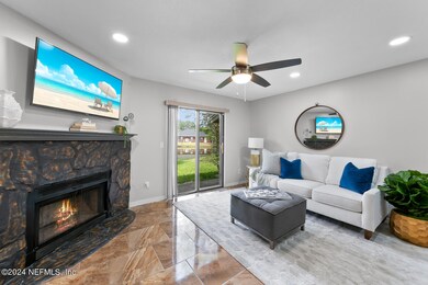 Living room with pond views