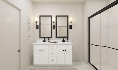 Primary bath with matte black hardware