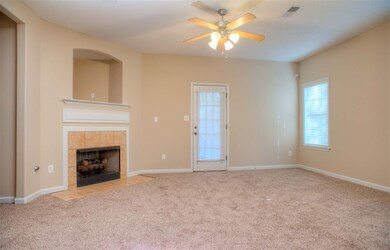 Great Room with Corner Fireplace and High Ceiling 