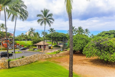 View of the Ko Olina golf course with waterfall landscaping from the covered patio