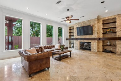 Cozy family room with stone entertainment center