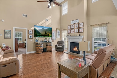 Soaring ceilings in this 2 story living room
