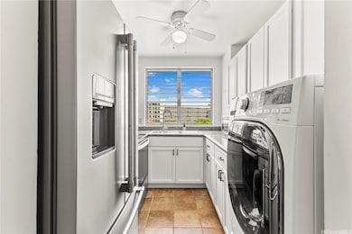 This well-kept kitchen features ample cabinet spac