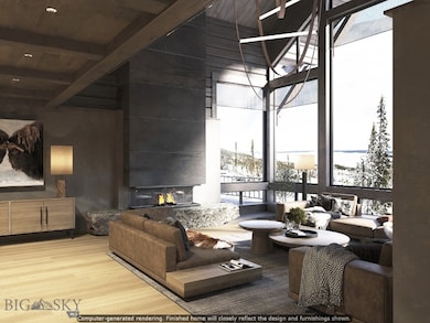 Spacious living room with cathedral ceiling, granite fireplace, and custom-made furniture and decor