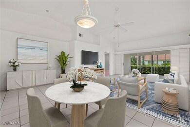Dining room virtual with high vaulted ceiling, cei