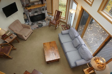Living room featuring a fireplace and carpet floor