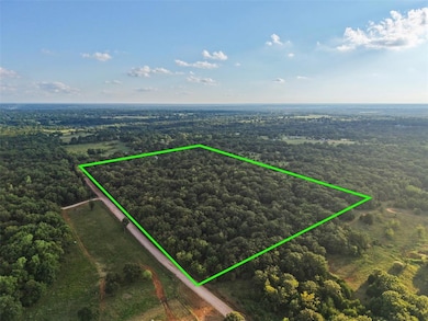 Aerial overview of property's location with property parcel outlined and a forest